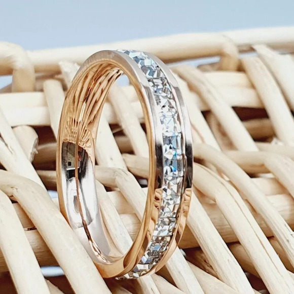 "Rose Gold Titanium Wedding Ring for Women CZ Inlay, GALTUN050